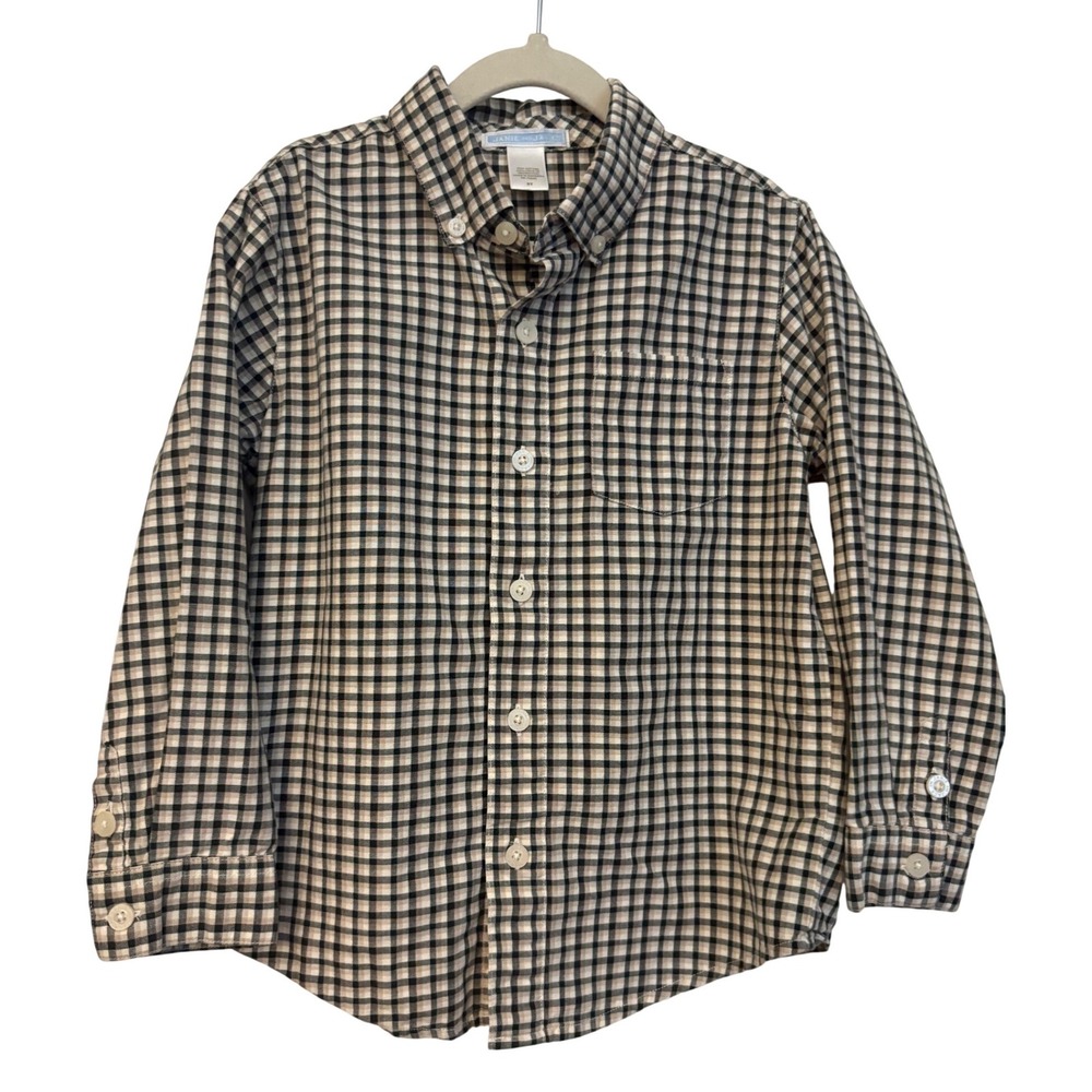 Janie and Jack Kids Boys Tan Black Gingham Check Button Down Shirt 5T 200088689